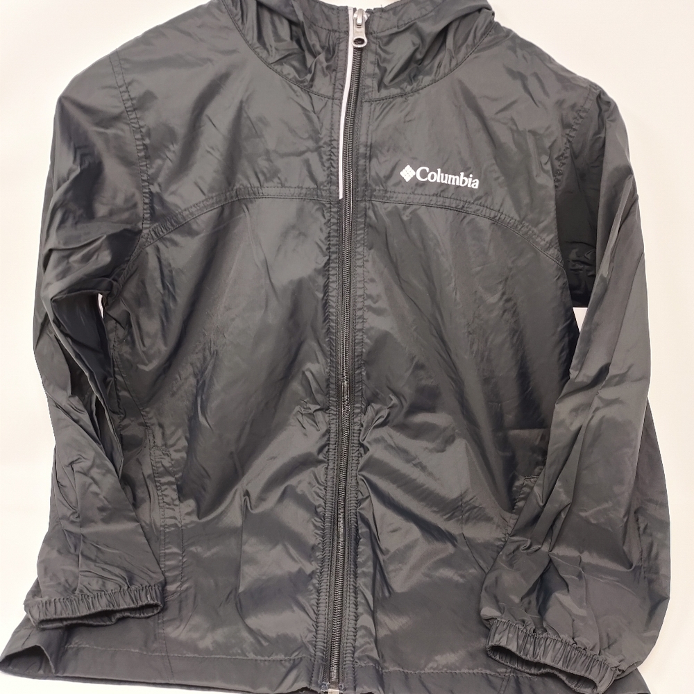 Girl's Black Columbia Zip Up Hooded Outershell/ Windbreaker Size 10-12